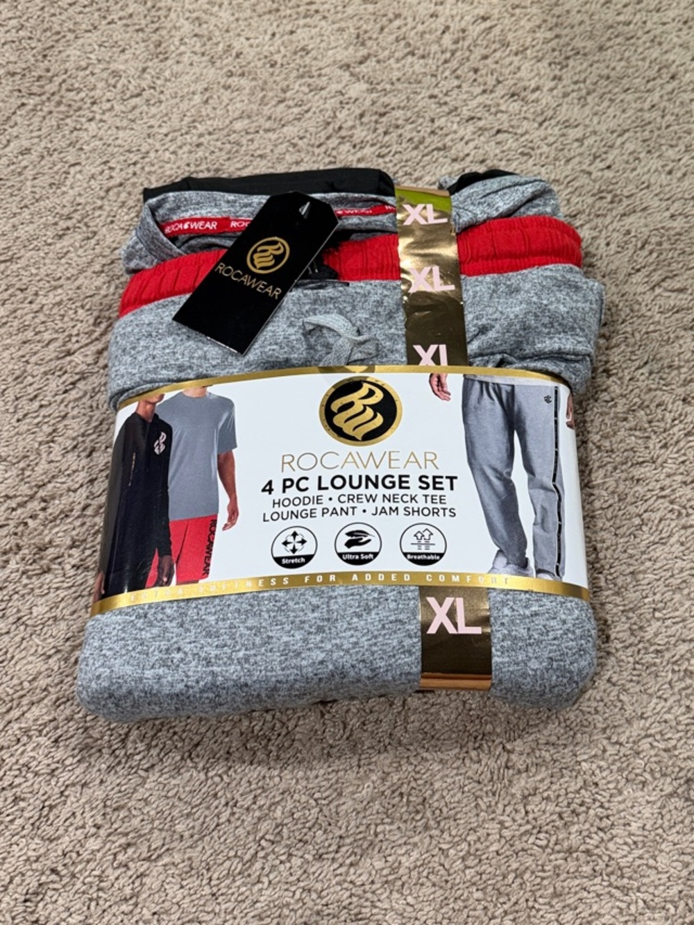 Rocawear Men’s Gray and Red 4-Piece Lounge Set - XL